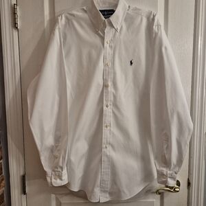 Ralph Lauren White Long-Sleeve Button-Down Shirt with Navy Pony